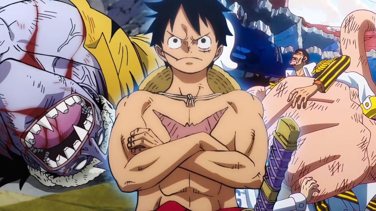 One Piece um ex-pirata do Sol, um dos almirantes mais poderosos da Marinha e mais quatro personagens