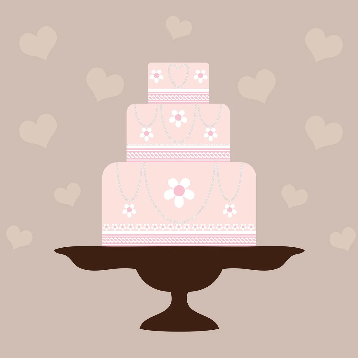 Birthday cake with four tiers on stage, confetti falling, close-up of cake detail with candles lit