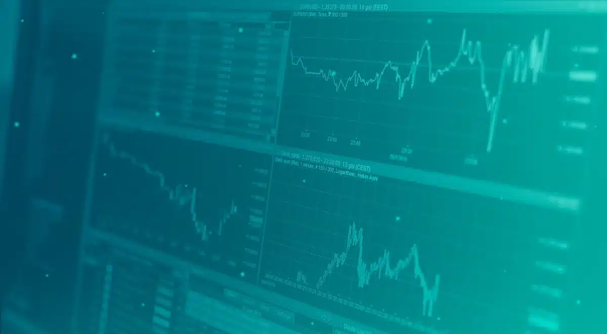 Close-up of a vintage stock exchange ticker board showing dramatic downward arrows, no logos or readable text, empty trading floor in background