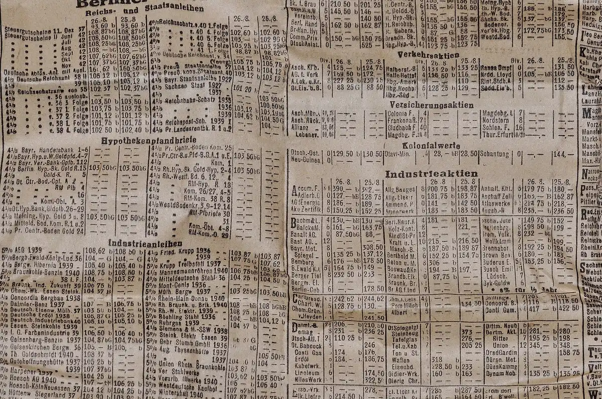 Vintage newspaper front pages displayed on a table, hands flipping through archival copy, magnifying glass nearby